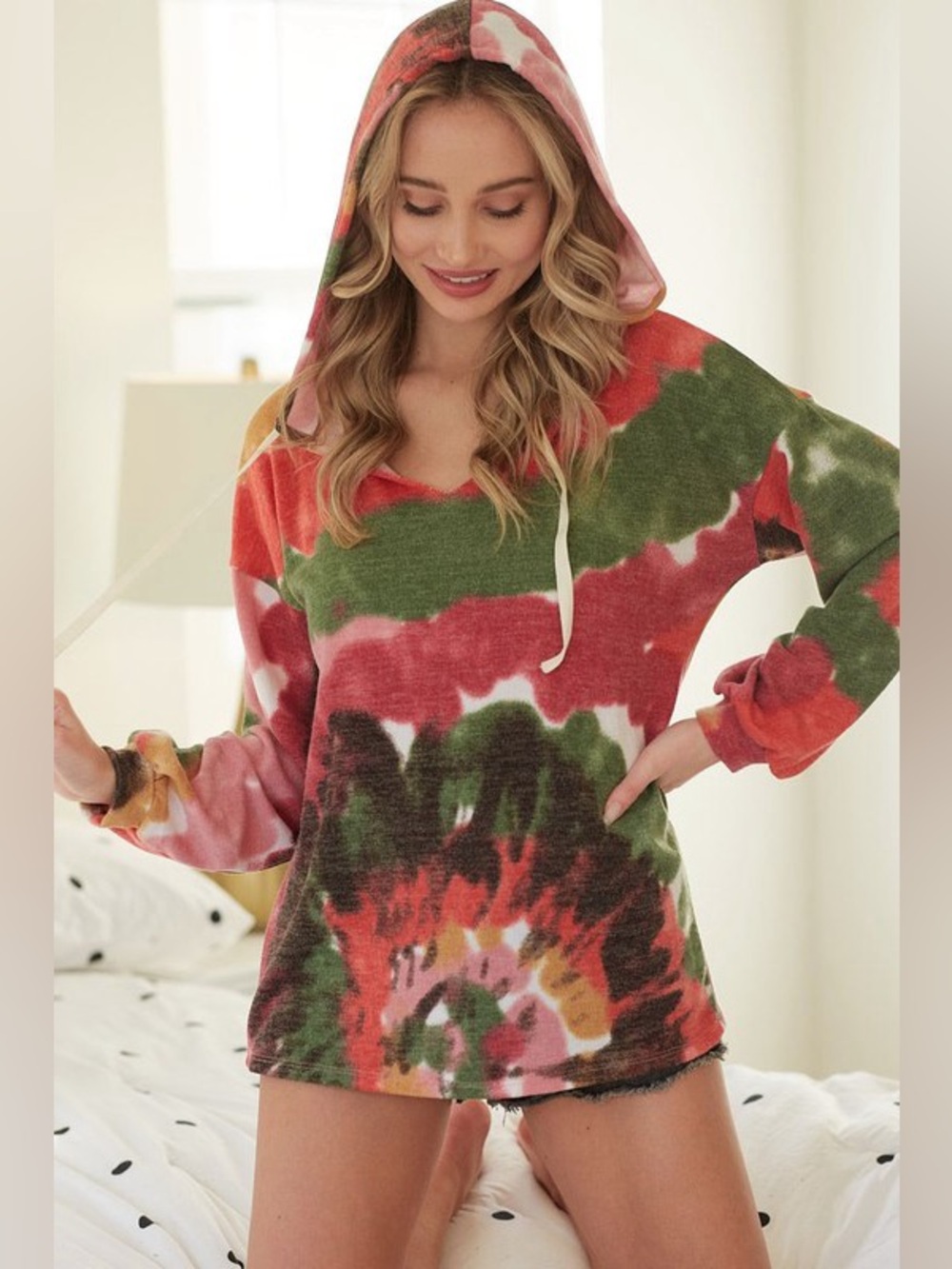 BiBi Tie Dye Knit Hoodie with Twill Tape
